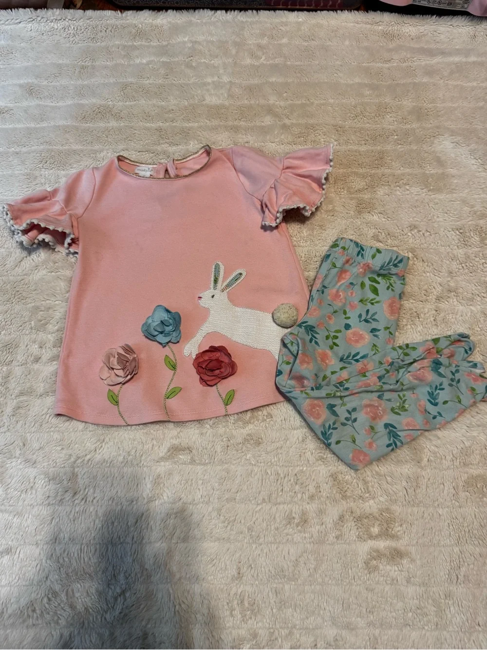 Mud Pie Pastel Pink Bunny & Floral Set